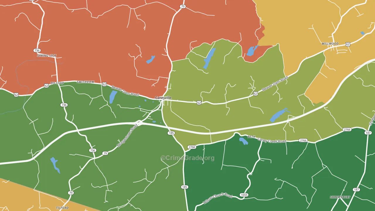 Caneyville, KY Map of Arson Rates