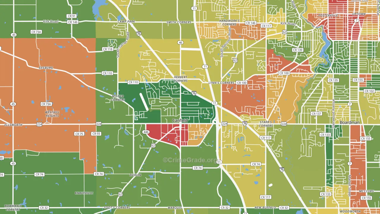 Canfield, OH Map of Arson Rates
