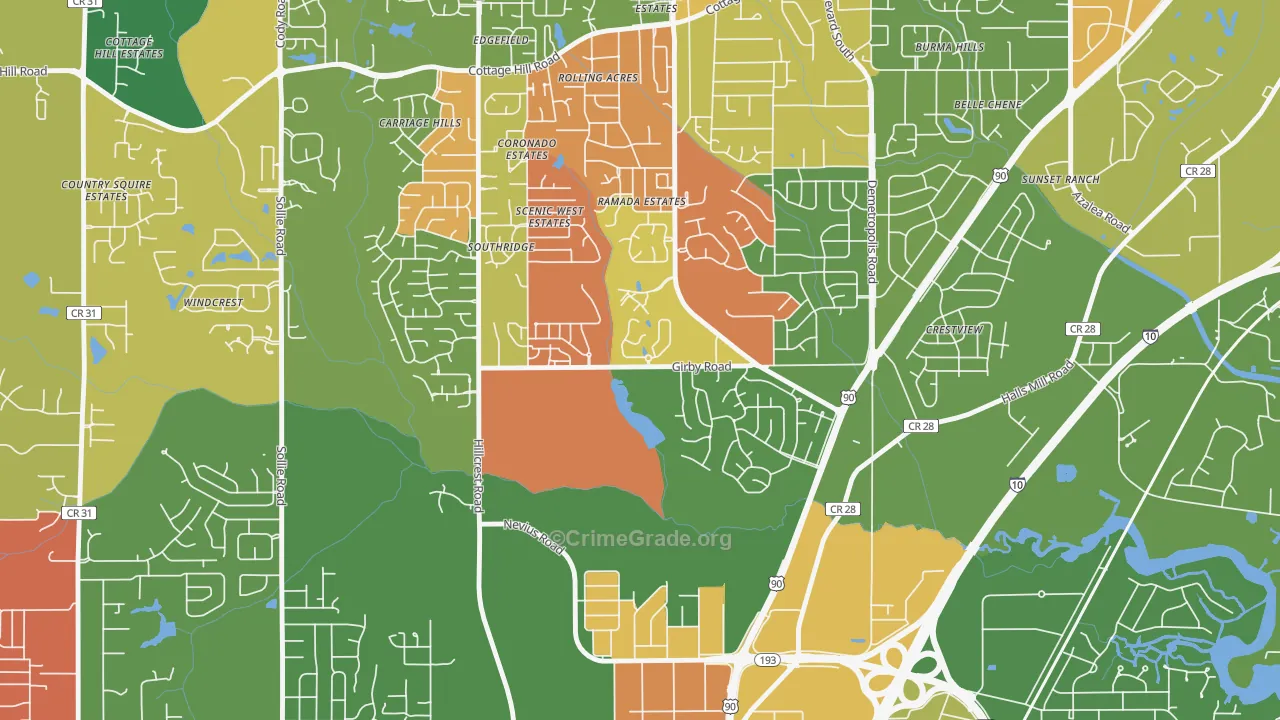 Canterbury, Mobile, AL Map of Arson Rates