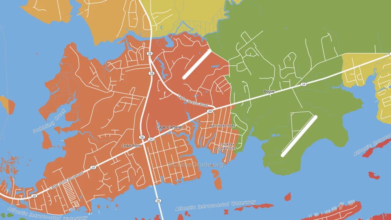 Cape Carteret, NC Map of Arson Rates