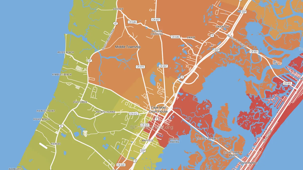 Cape May Court House, NJ Map of Arson Rates
