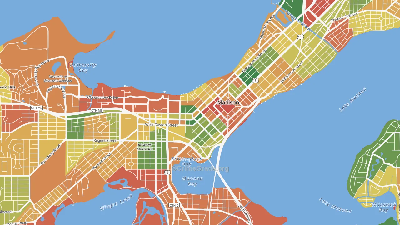 Capitol, Madison, WI Map of Arson Rates