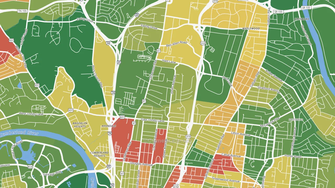 Capitol View, Nashville, TN Map of Arson Rates