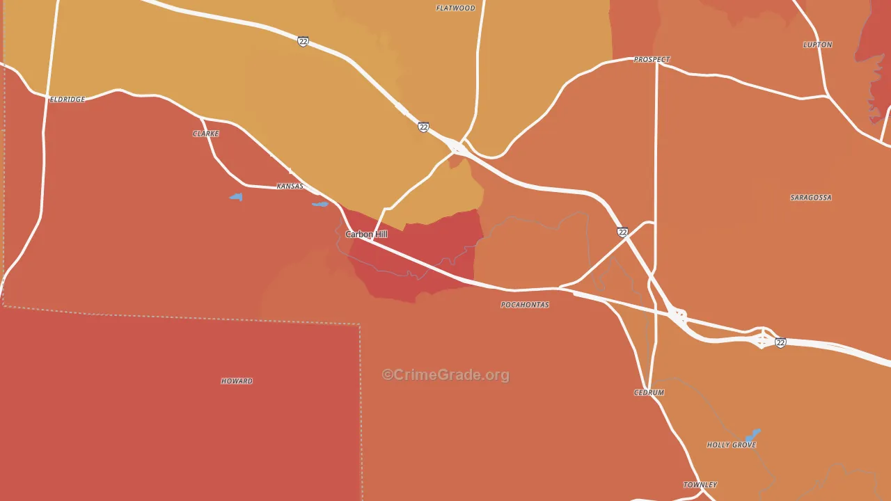 Carbon Hill, AL Map of Arson Rates