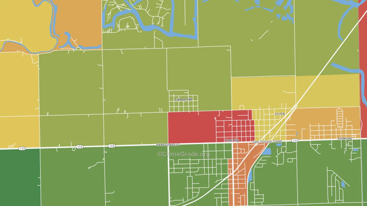 Carbon Hill, IL Map of Arson Rates