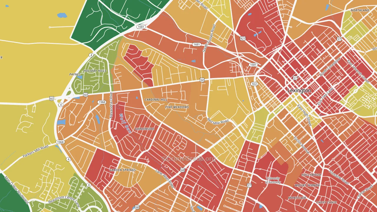 Cardinal Hill-Pine Meadow, Lexington, KY Map of Arson Rates