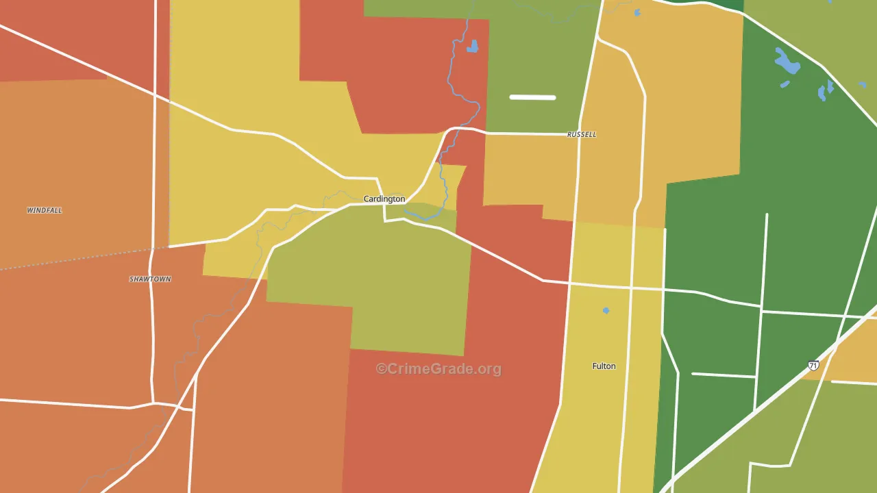 Cardington, OH Map of Arson Rates
