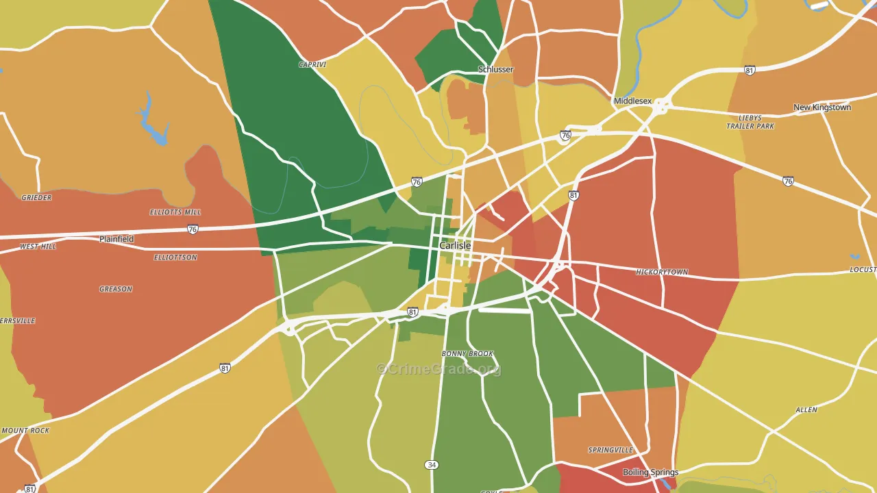 Carlisle, PA Map of Arson Rates
