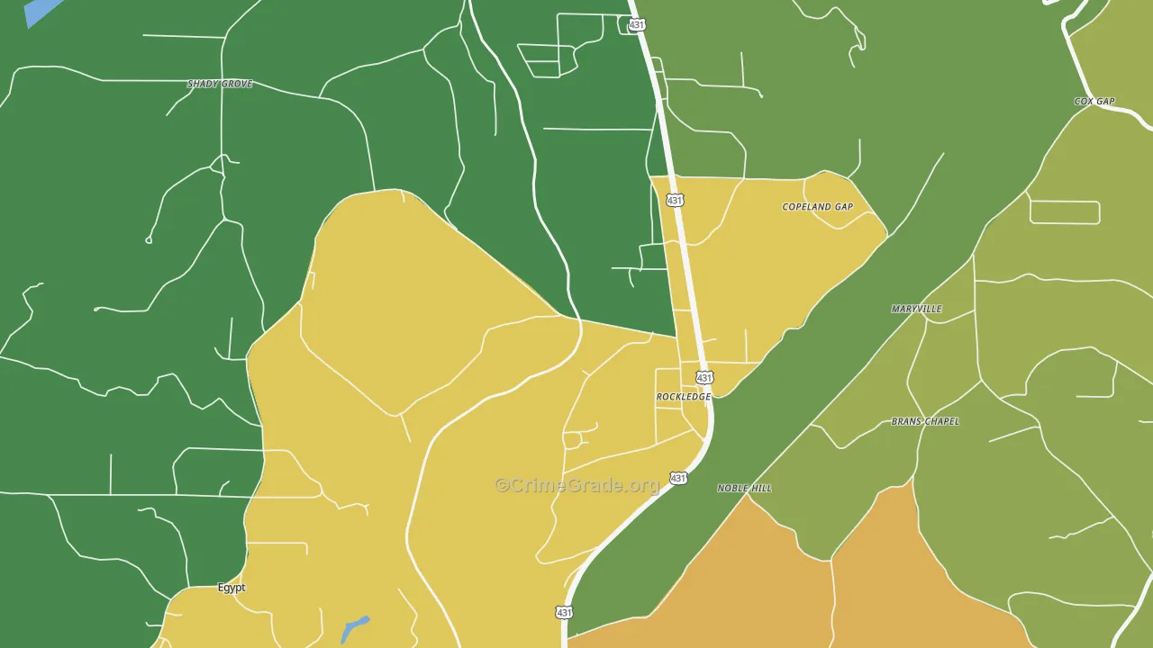 Carlisle-Rockledge, AL Map of Arson Rates