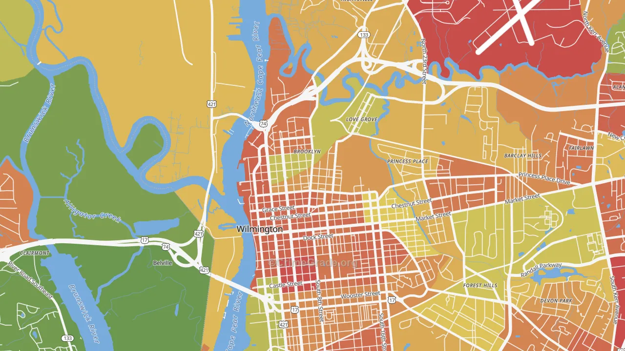Carolina Heights, Wilmington, NC Map of Arson Rates