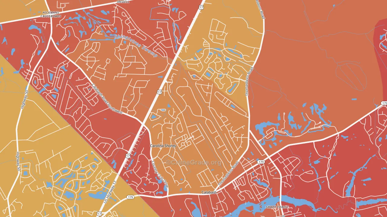 Carolina Shores, NC Map of Arson Rates
