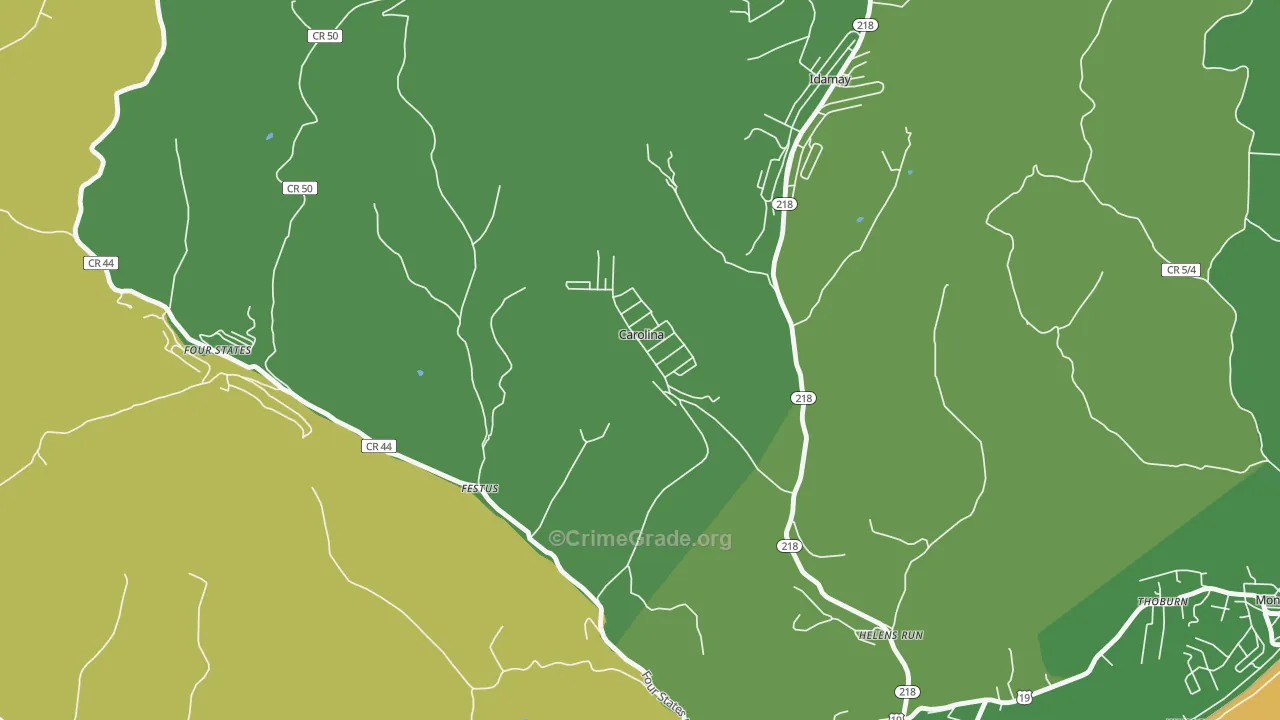 Carolina, WV Map of Arson Rates