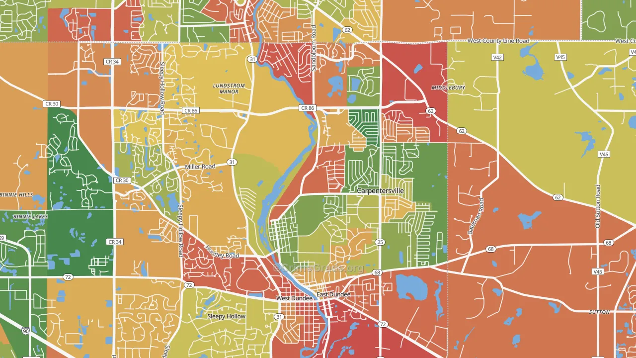 Carpentersville, IL Map of Arson Rates
