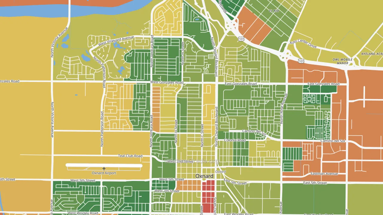 Carriage Square, Oxnard, CA Map of Arson Rates