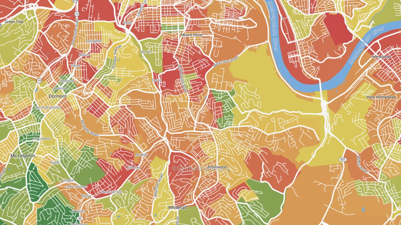 Carrick, Pittsburgh, PA Map of Arson Rates