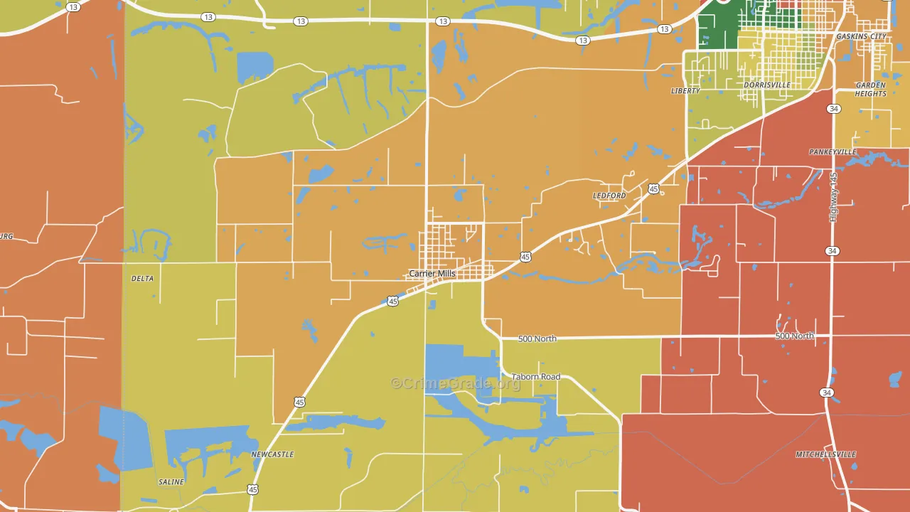 Carrier Mills, IL Map of Arson Rates