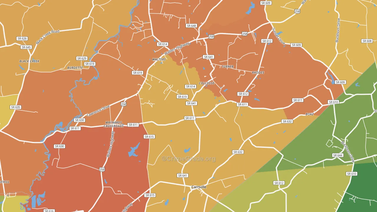 Carrsville, VA Map of Arson Rates