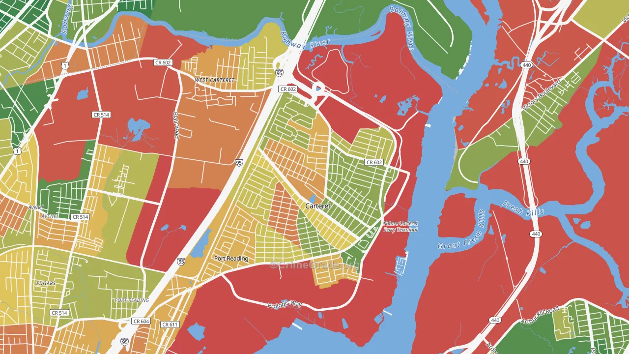 Carteret, NJ Map of Arson Rates