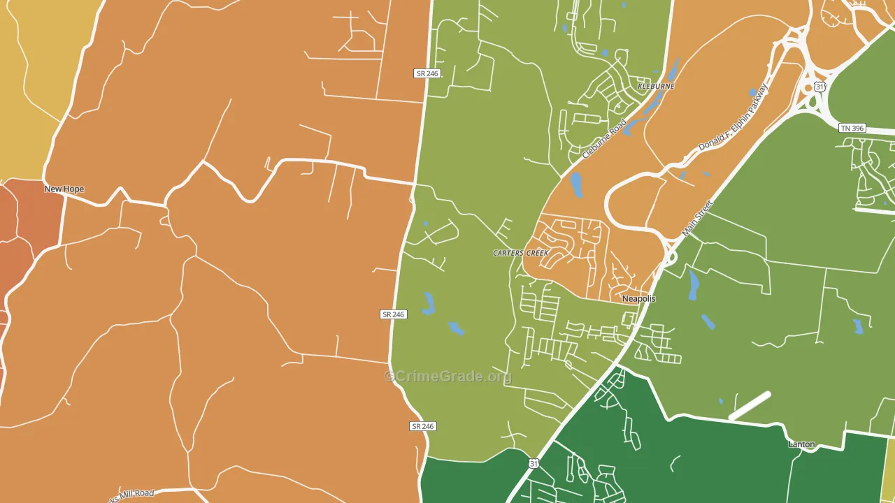 Carters Creek, TN Map of Arson Rates