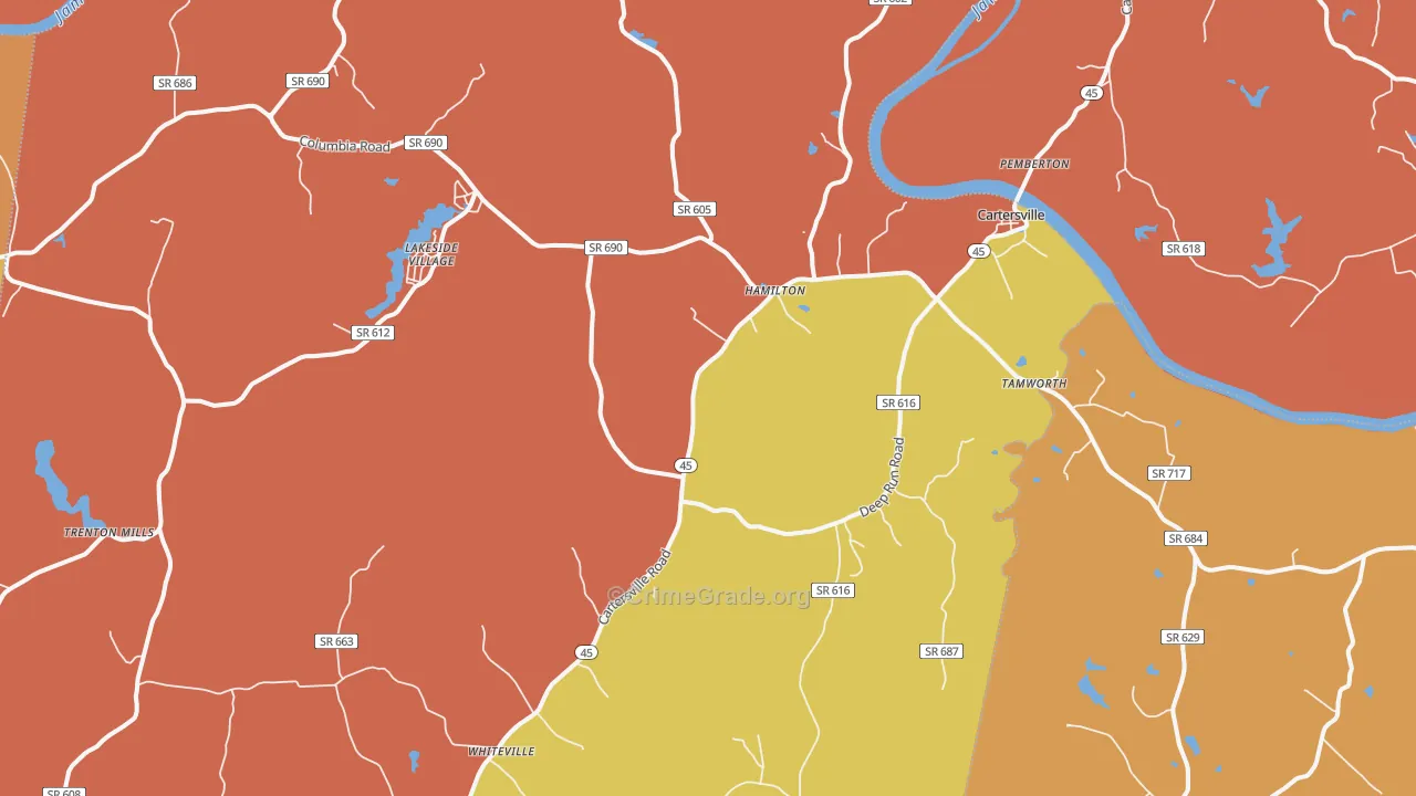 Cartersville, VA Map of Arson Rates