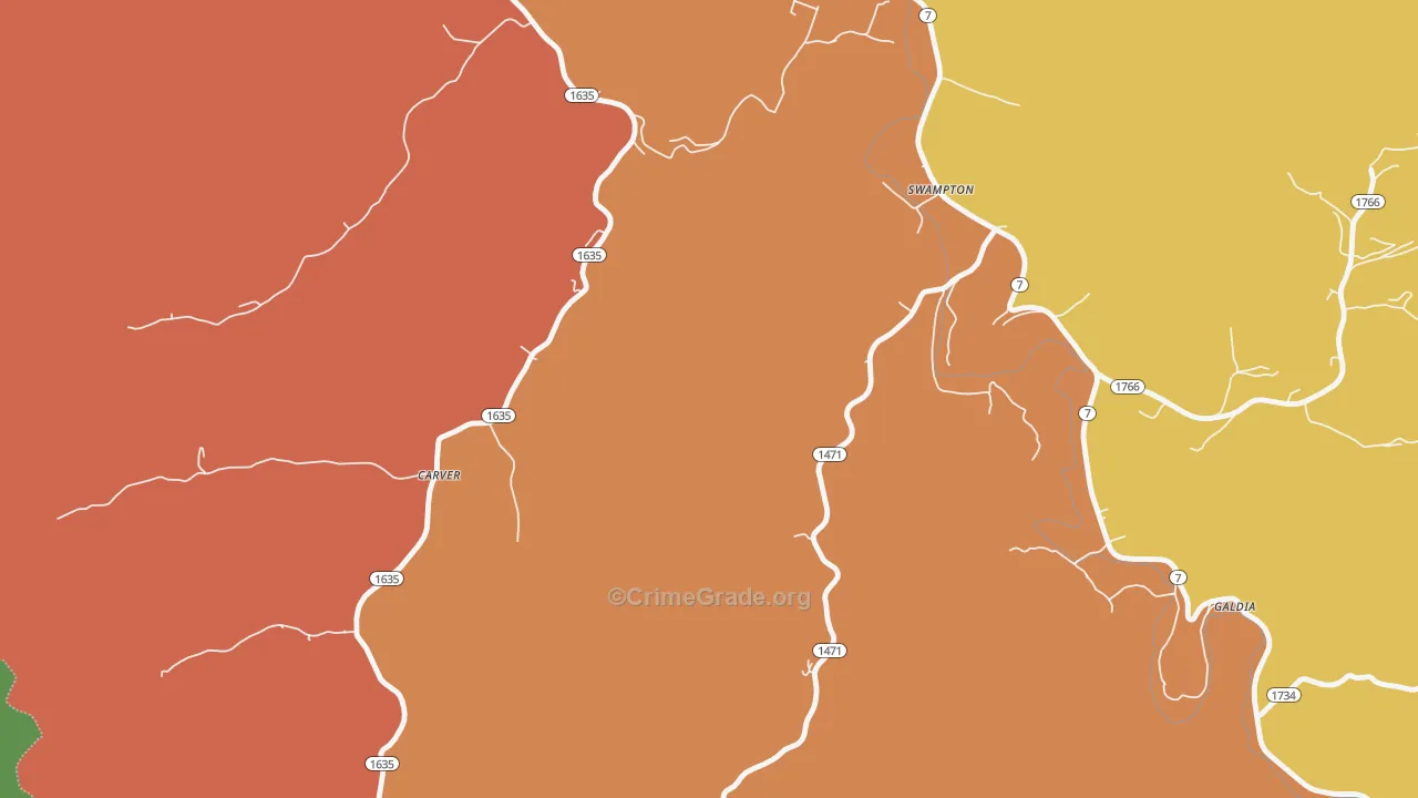 Carver, KY Map of Arson Rates
