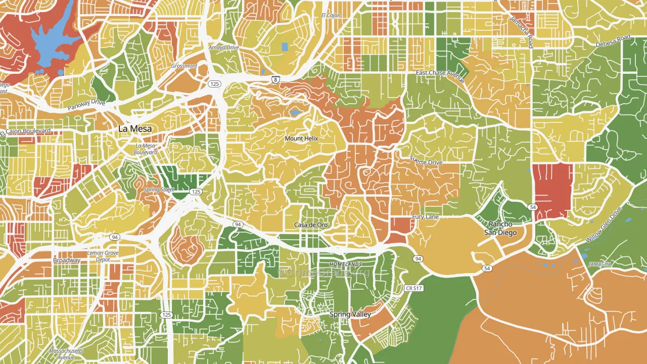 Casa de Oro-Mount Helix, CA Map of Arson Rates