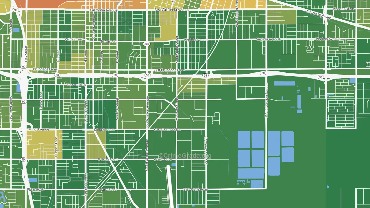 Casa Loma, Bakersfield, CA Map of Arson Rates