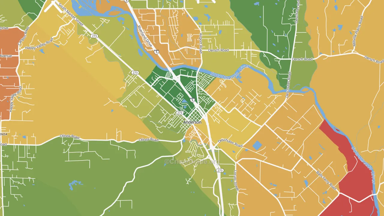 Cascade, Anderson, CA Map of Arson Rates