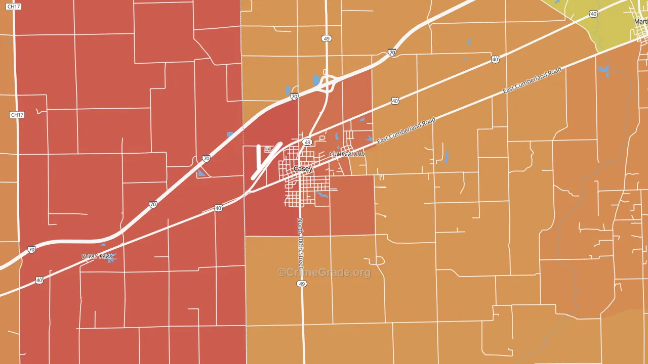 Casey, IL Map of Arson Rates