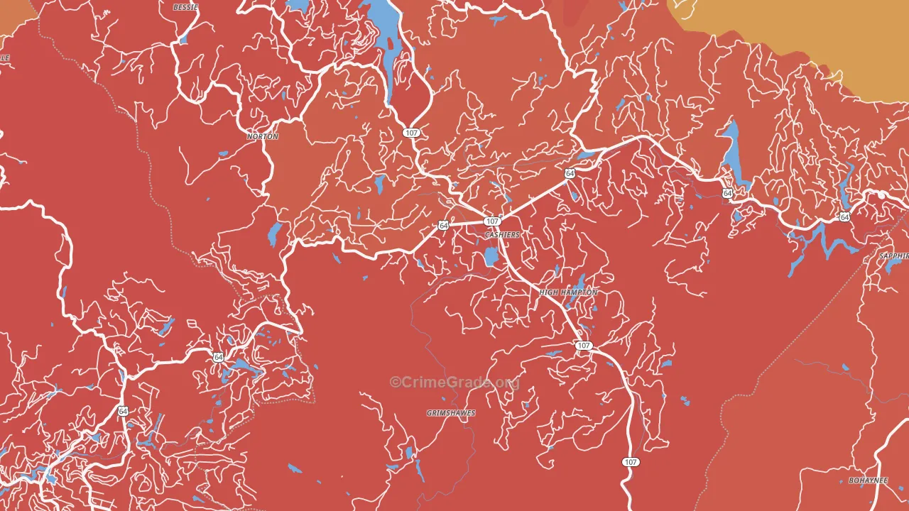 Cashiers, NC Map of Arson Rates