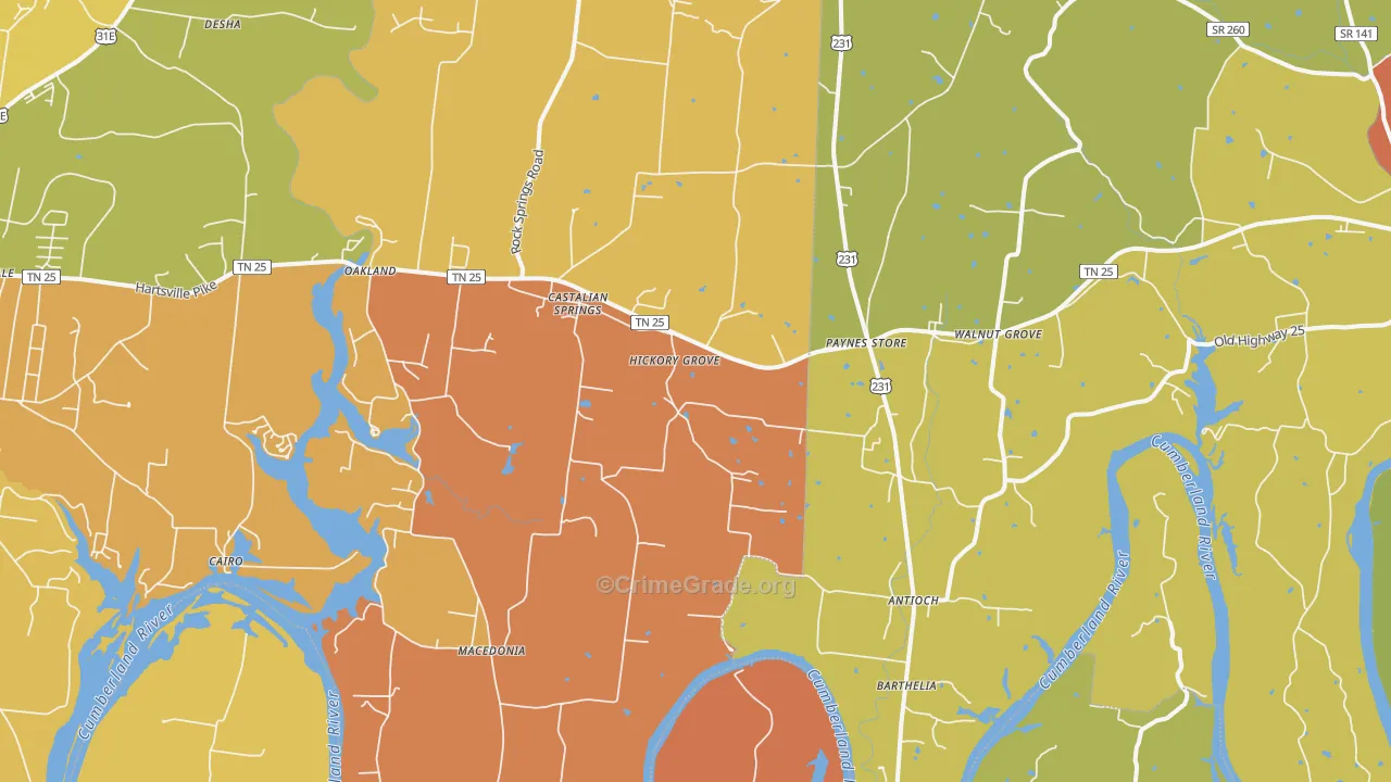 Castalian Springs, TN Map of Arson Rates