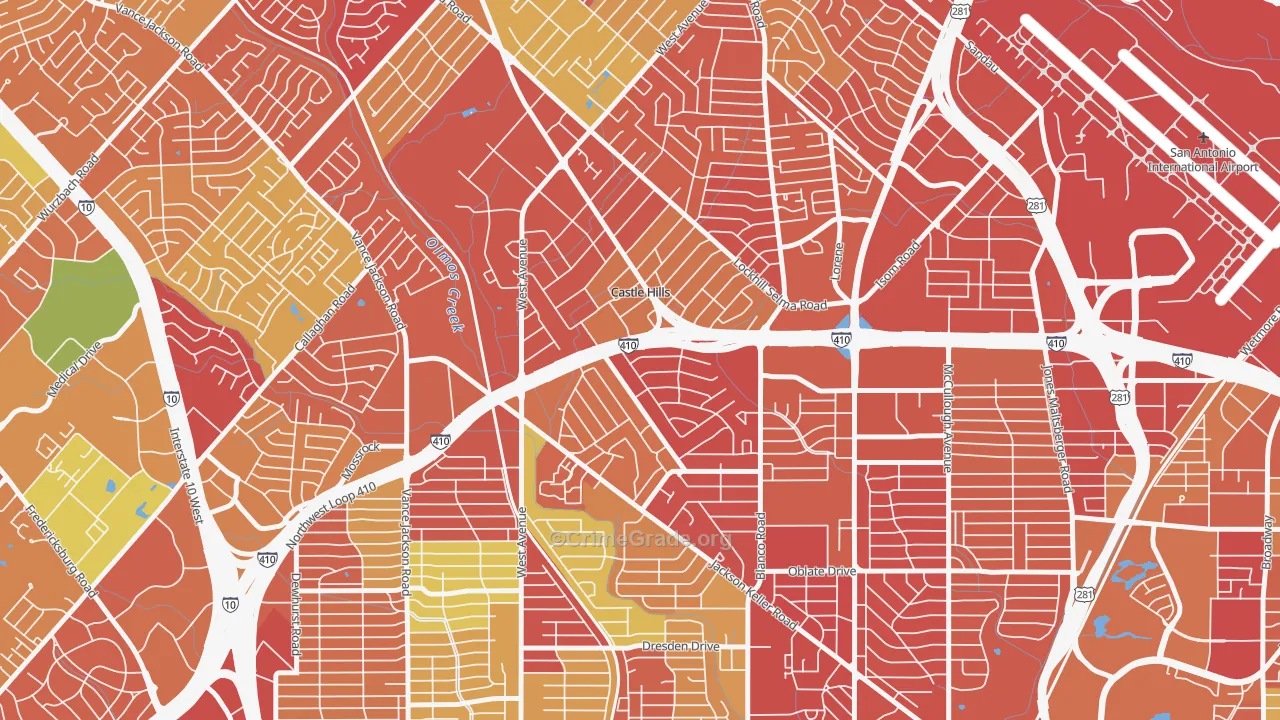 Castle Hills, TX Map of Arson Rates