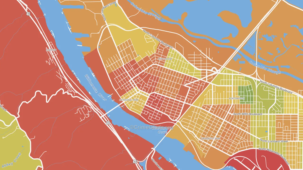 Cathedral Park, Portland, OR Map of Arson Rates