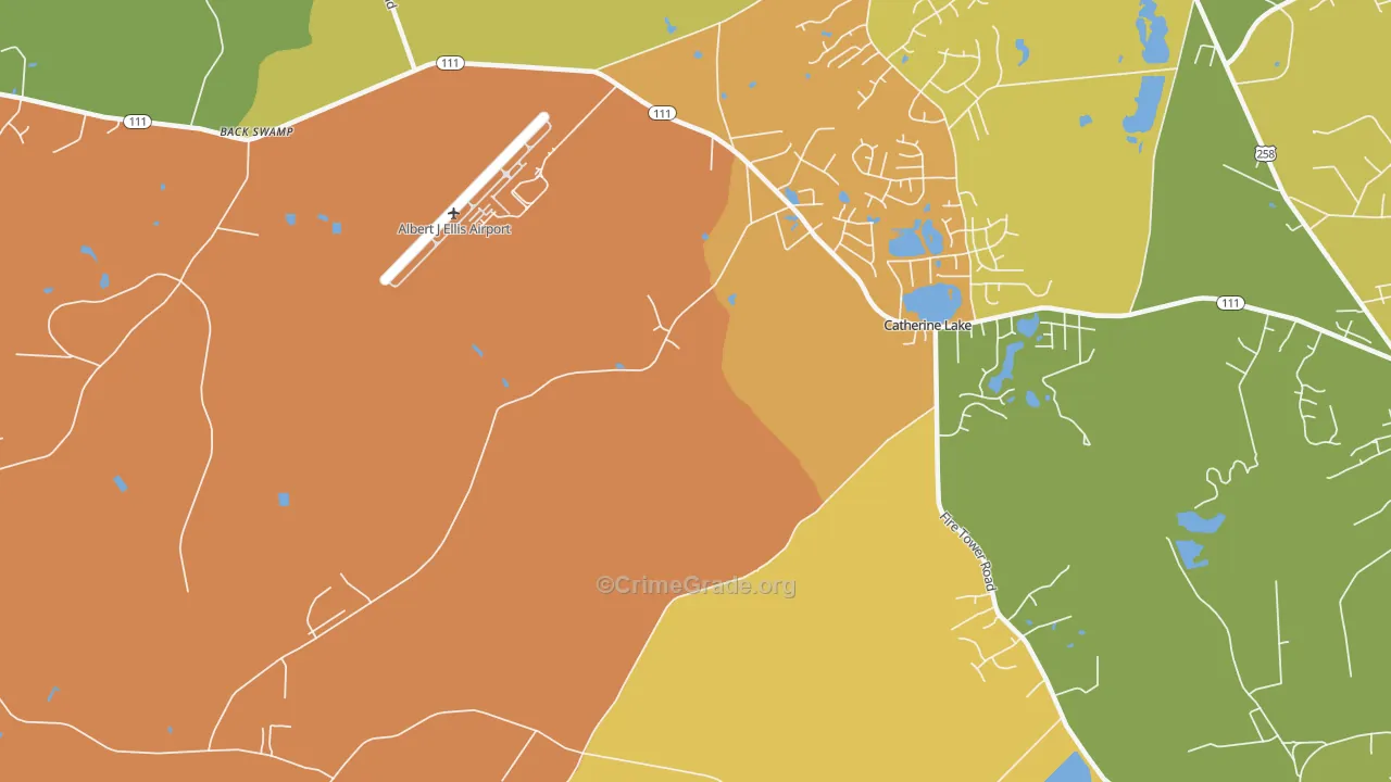 Catherine Lake, NC Map of Arson Rates