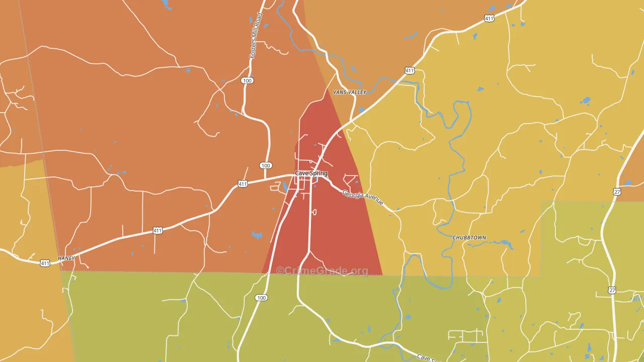 Cave Spring, GA Map of Arson Rates