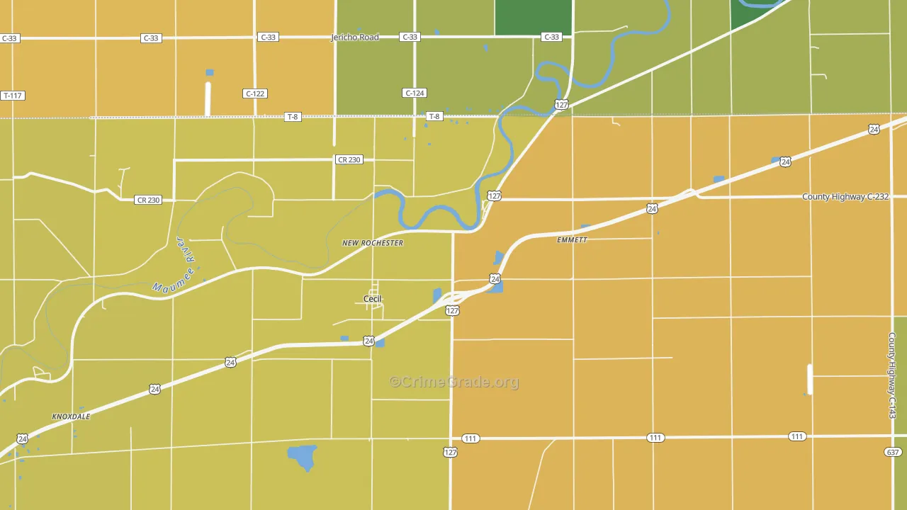 Cecil, OH Map of Arson Rates