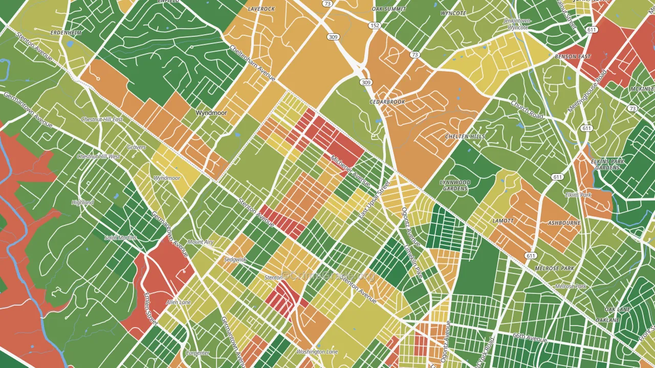 Cedar Brook, Philadelphia, PA Map of Arson Rates
