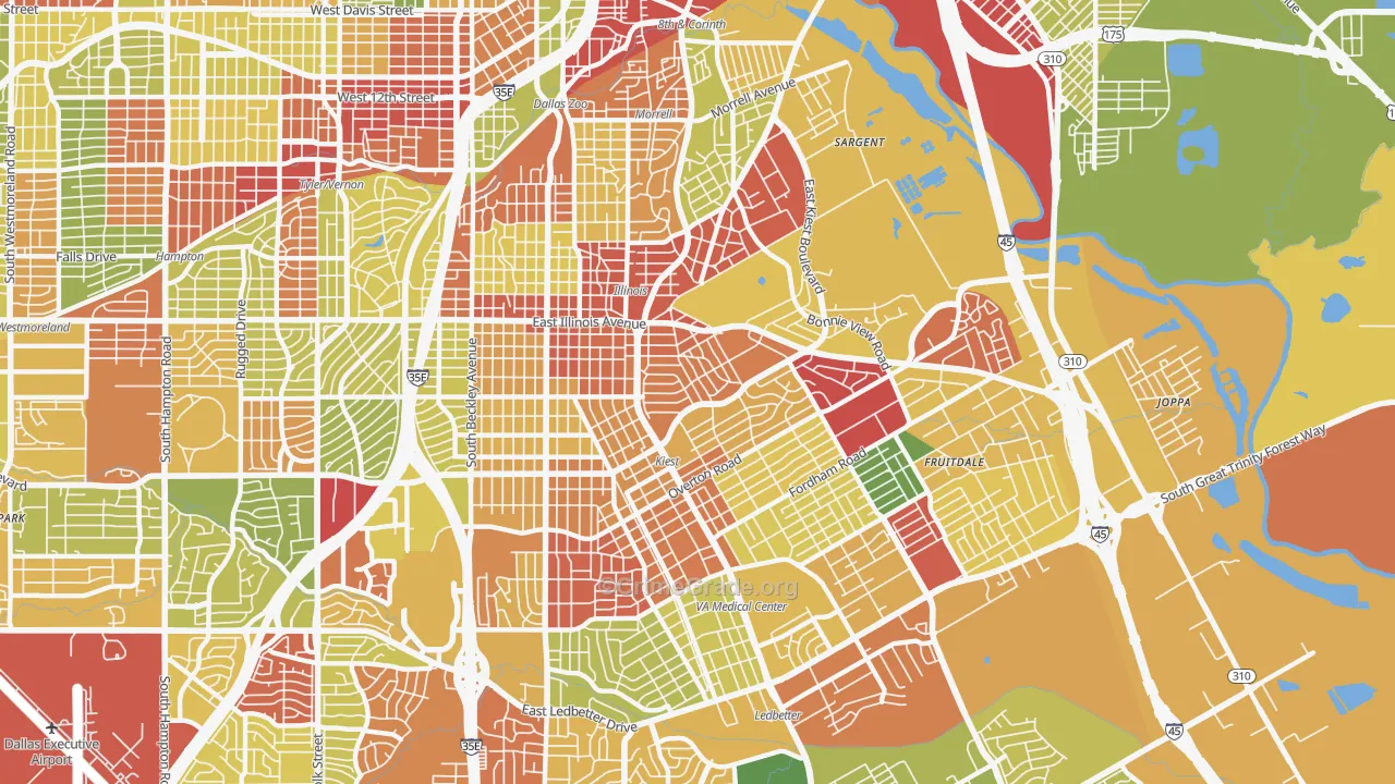 Cedar Crest, Dallas, TX Map of Arson Rates