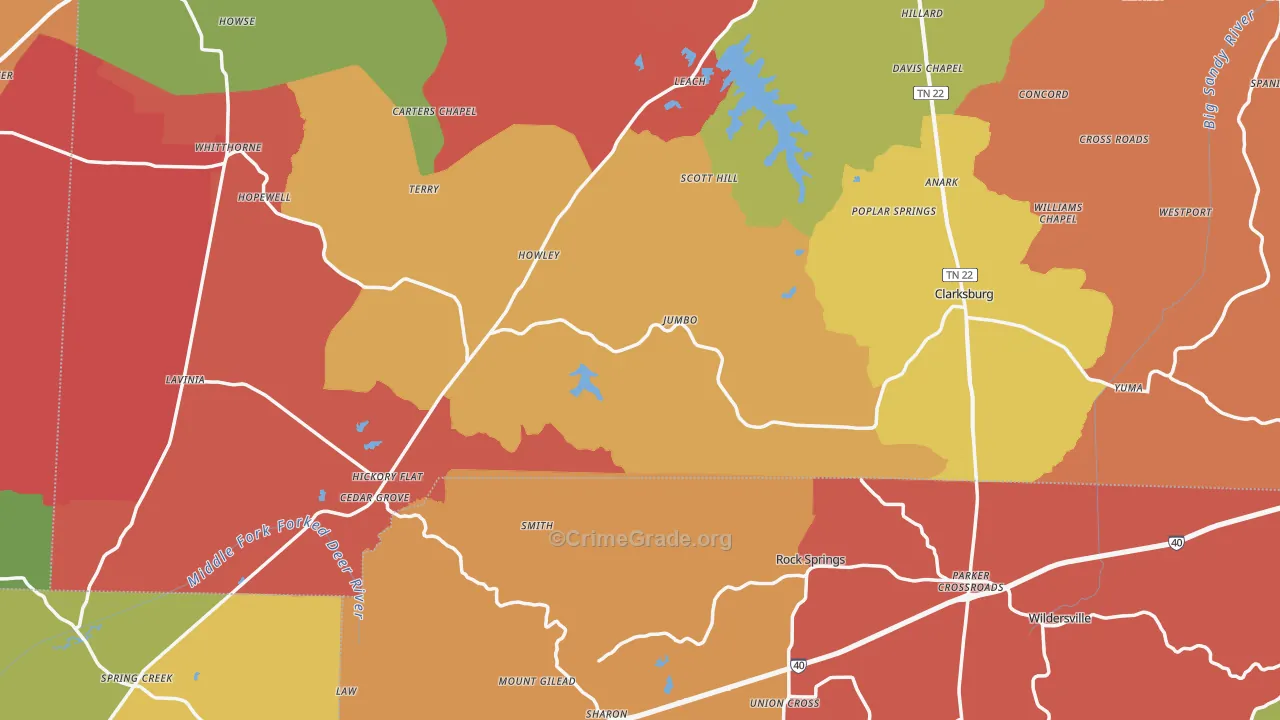 Cedar Grove, TN Map of Arson Rates