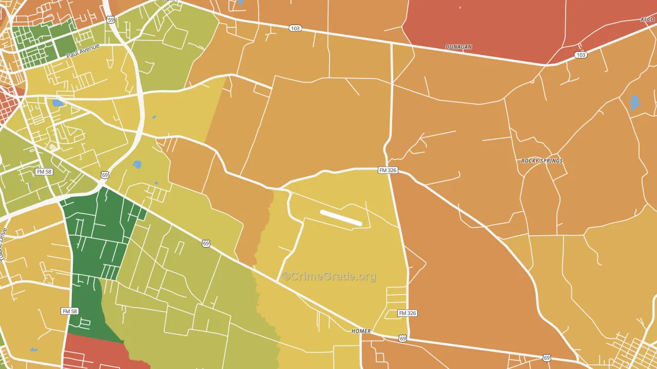 Cedar Grove, TX Map of Arson Rates