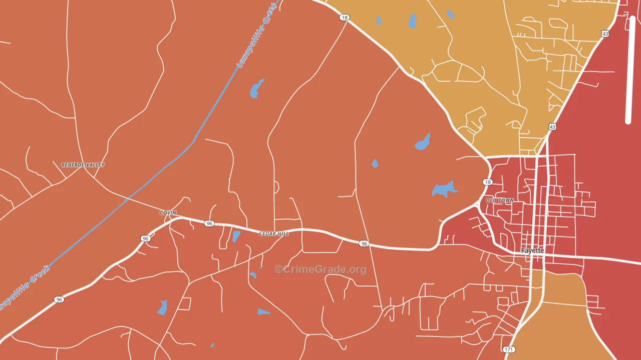 Cedar Hill, AL Map of Arson Rates