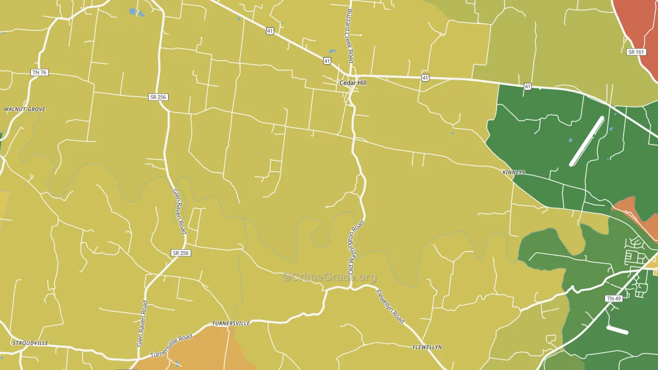 Cedar Hill, TN Map of Arson Rates