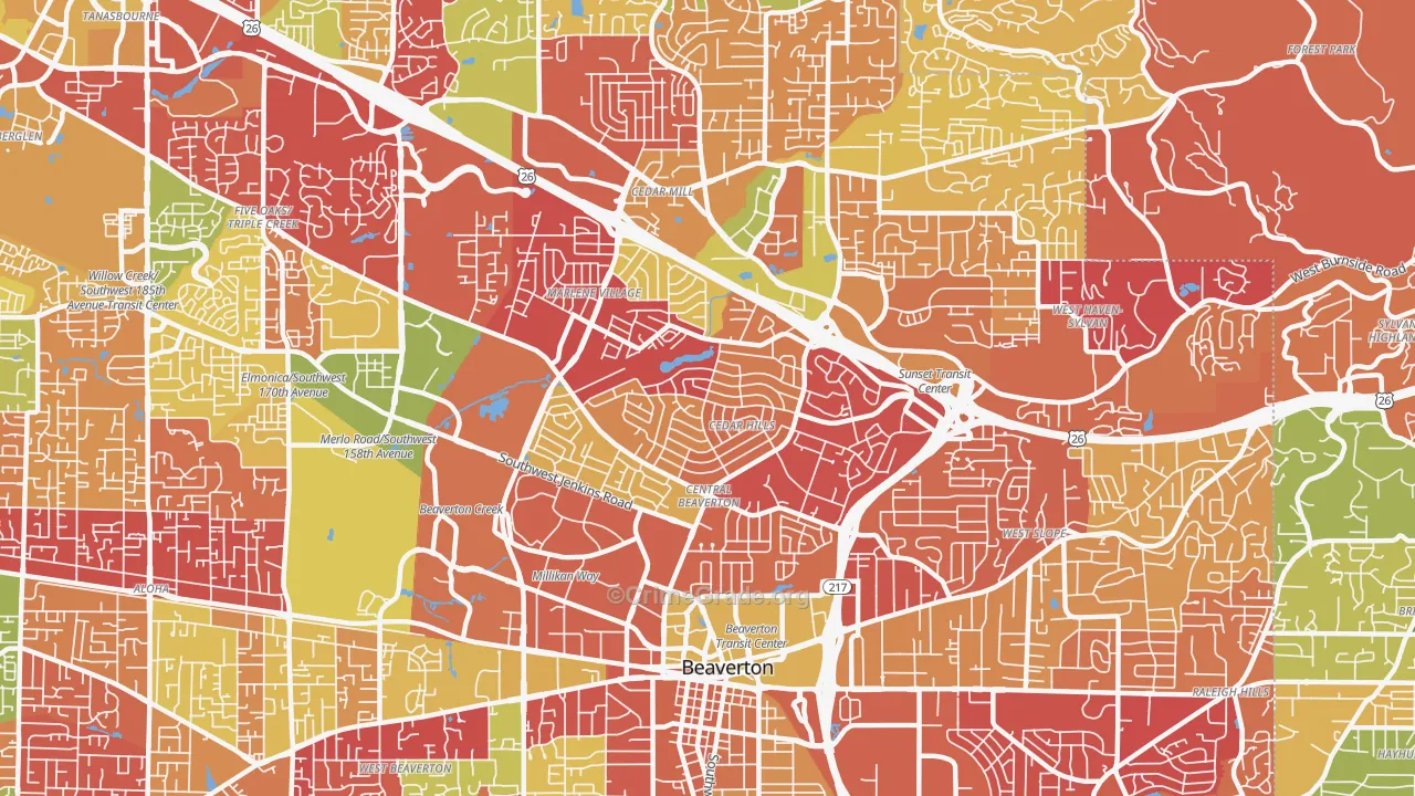 Cedar Hills-Cedar Mill North, Beaverton, OR Map of Arson Rates