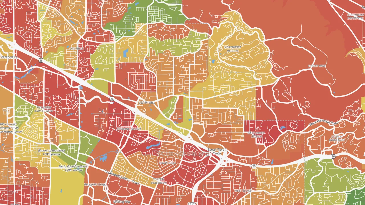 Cedar Hills-Cedar Mill, Portland, OR Map of Arson Rates
