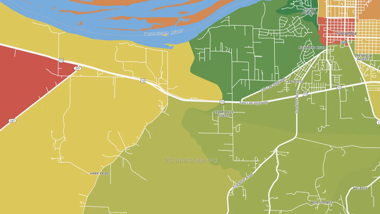 Cedar Hills Estates, AL Map of Arson Rates