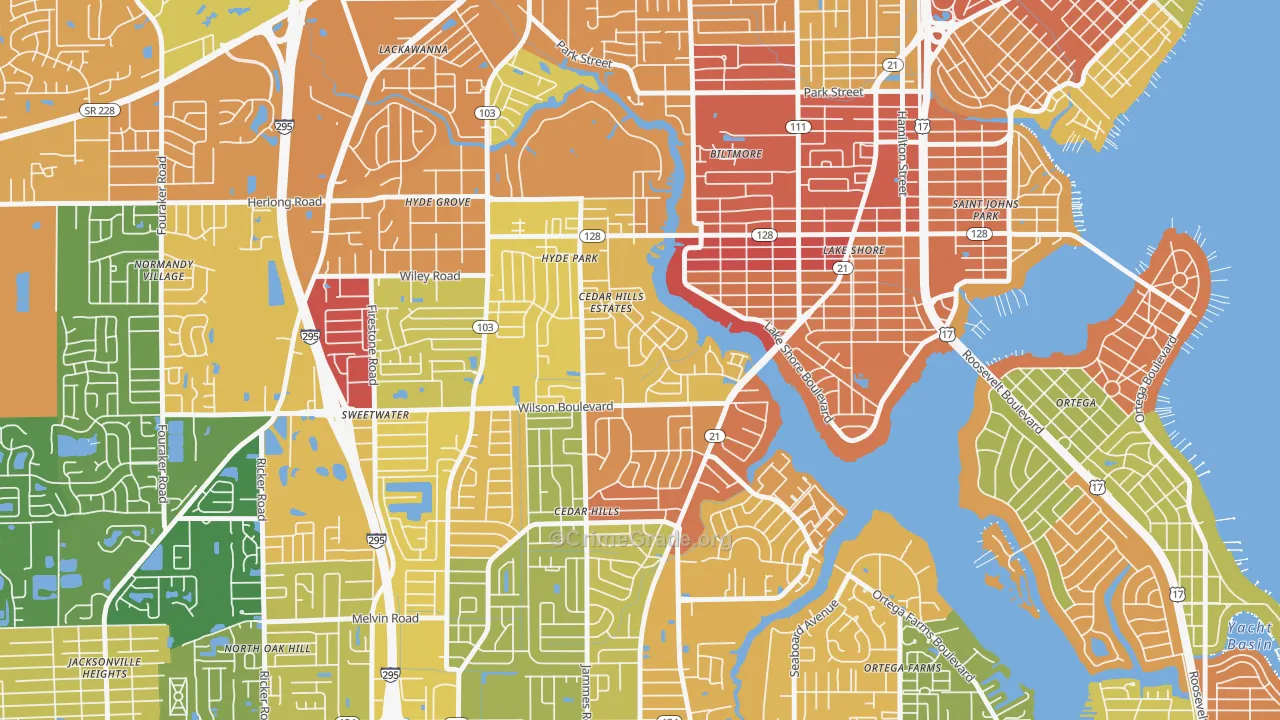 Cedar Hills Estates, Jacksonville, FL Map of Arson Rates