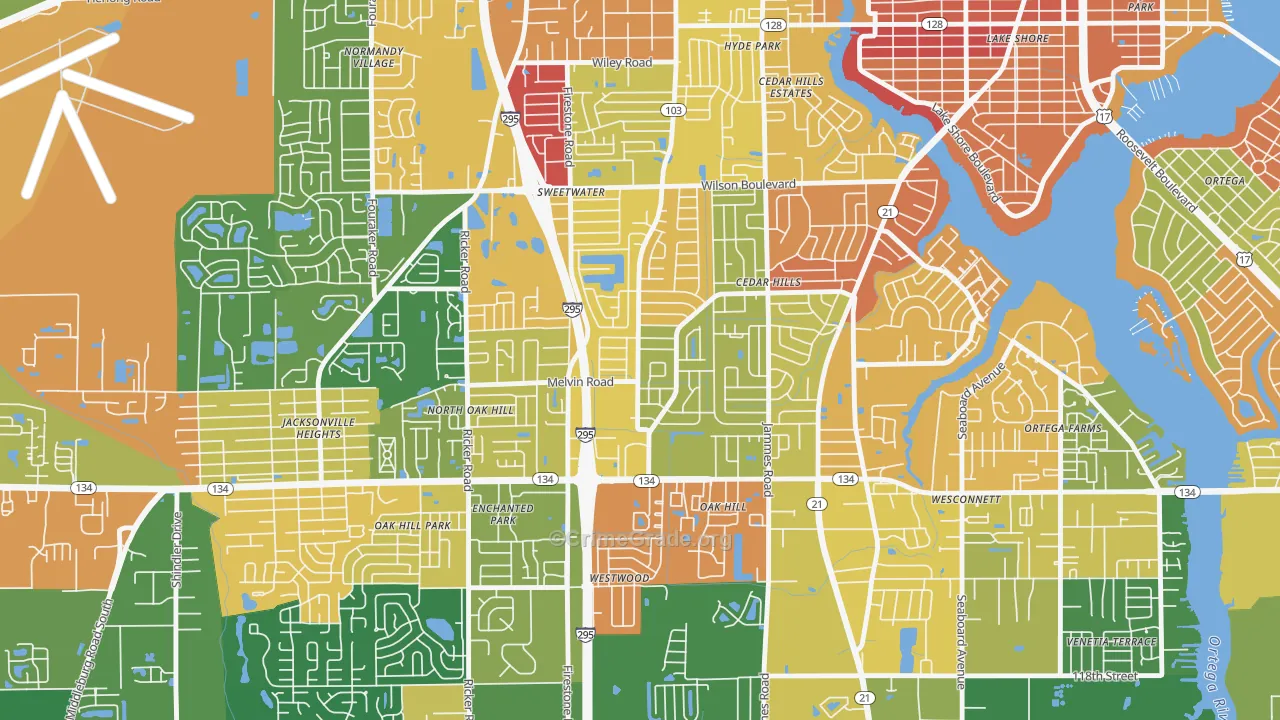Cedar Hills, Jacksonville, FL Map of Arson Rates