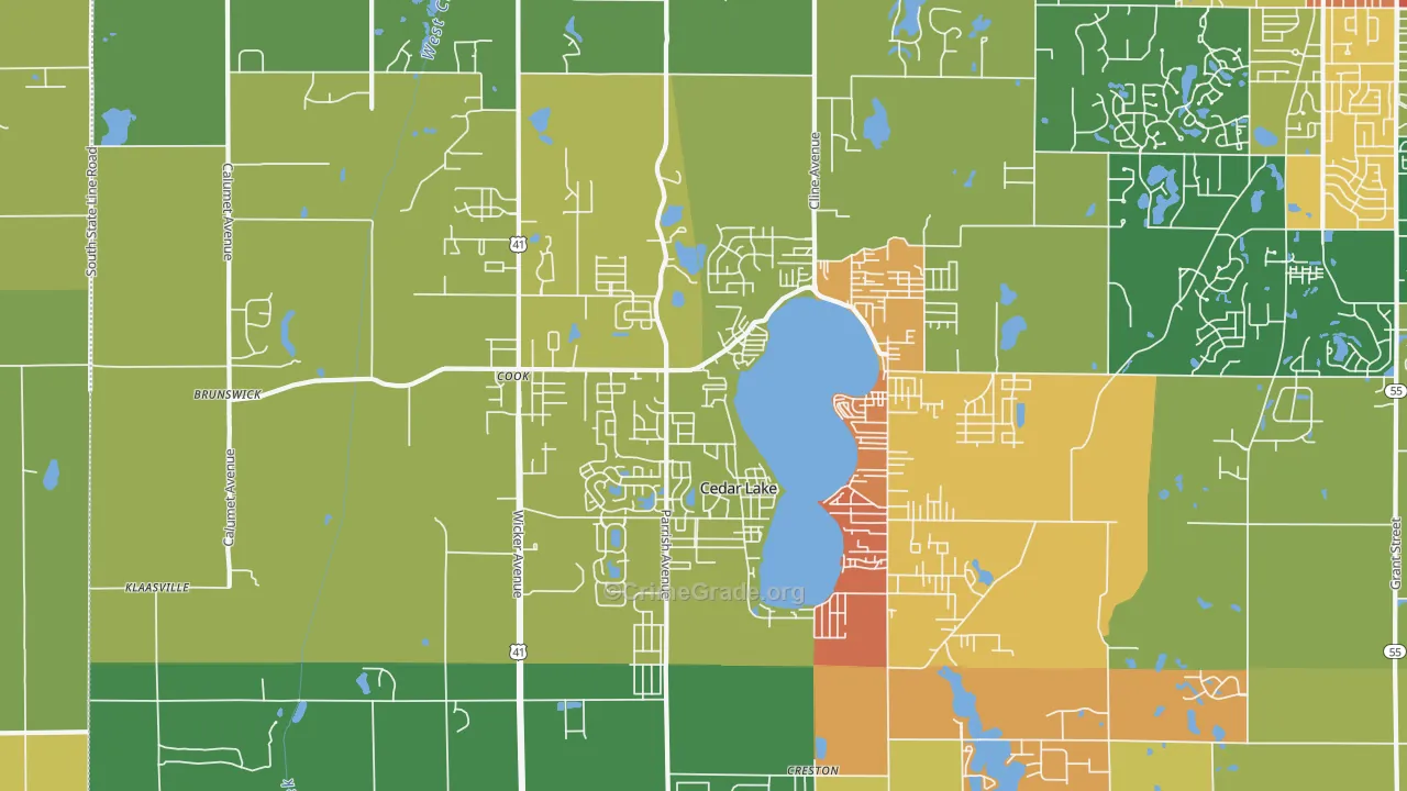 Cedar Lake, IN Map of Arson Rates