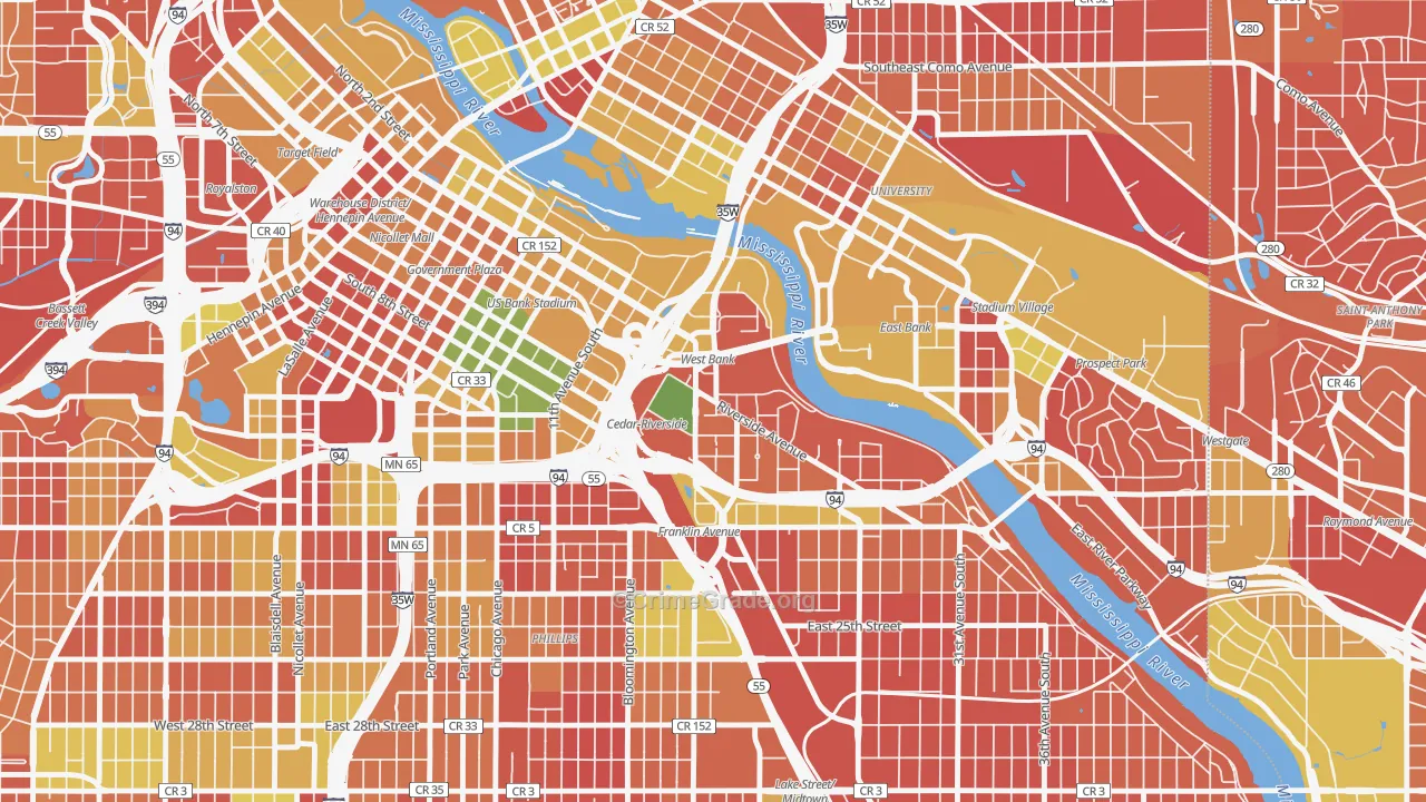 Cedar-Riverside, Minneapolis, MN Map of Arson Rates