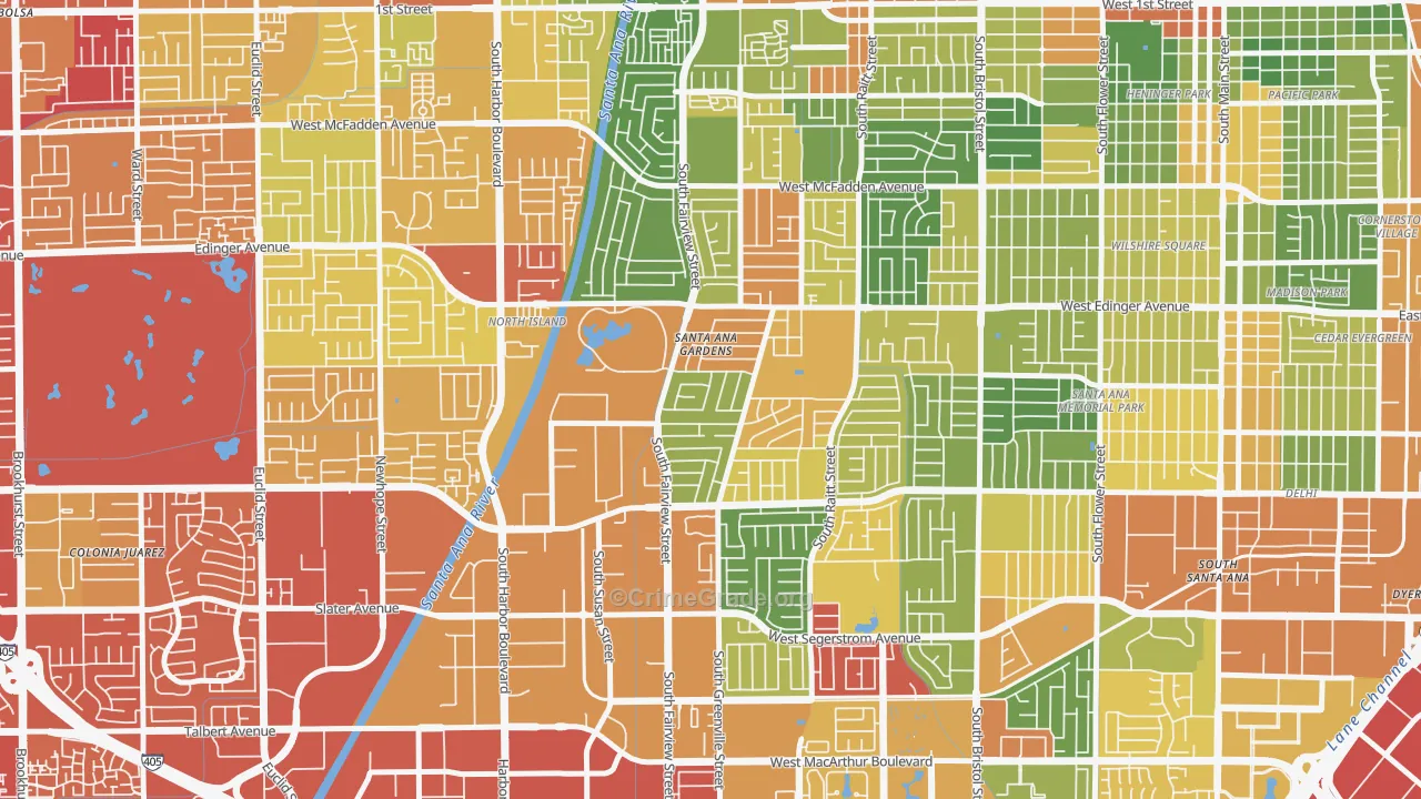 Centennial Park, Santa Ana, CA Map of Arson Rates